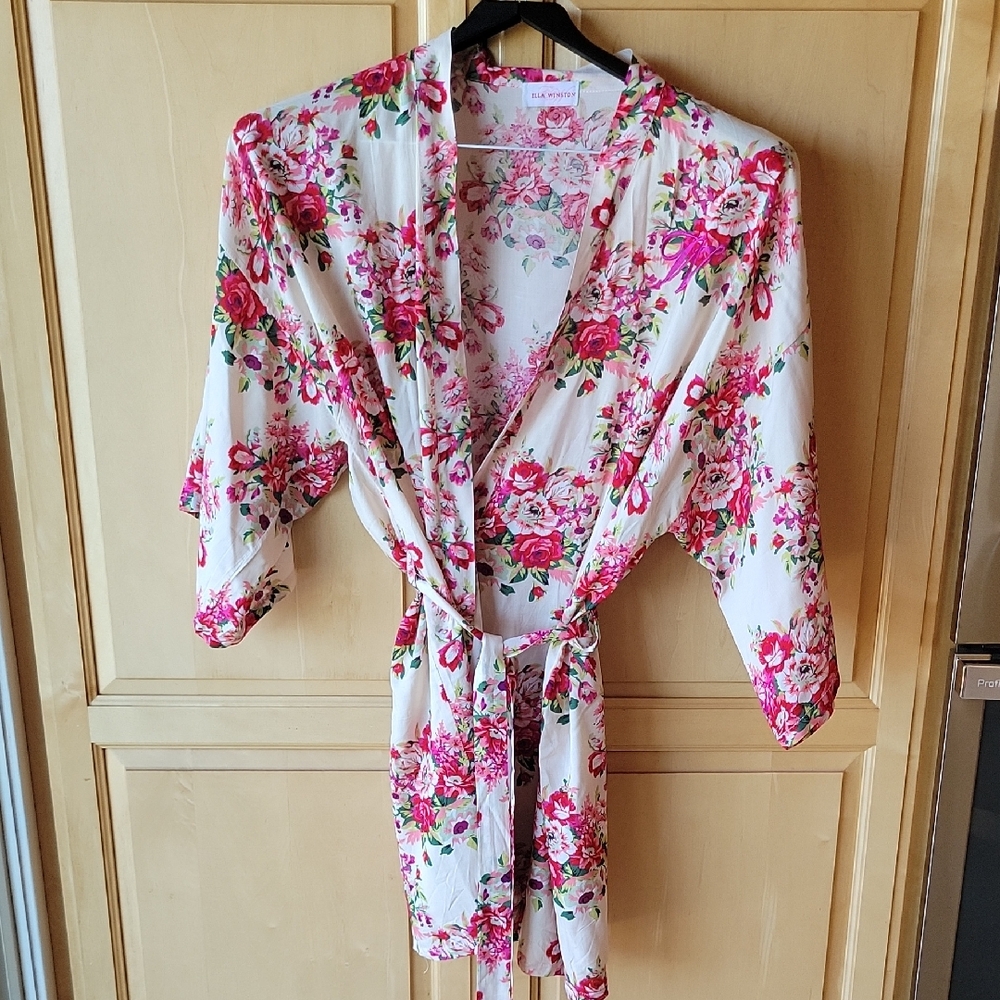 Floral Kimono Robe - Pink and White